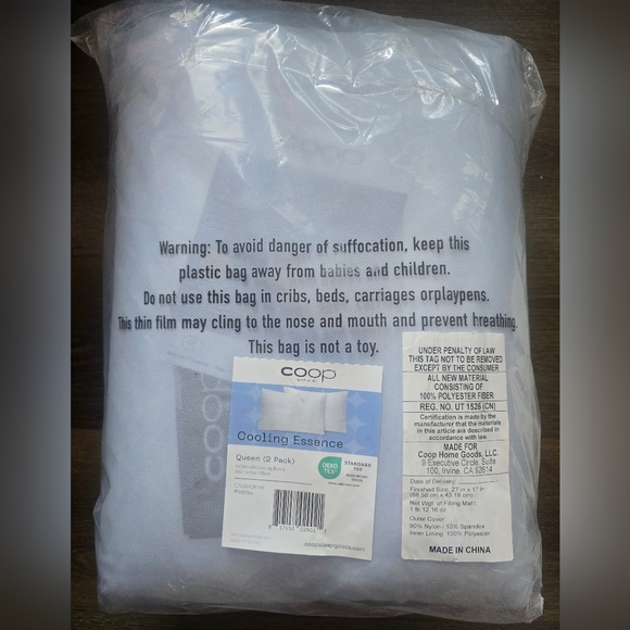 Coop Home Goods Essence Cooling Down Alternative Pillows Set of 2, Queen Size - Picture 9 of 15